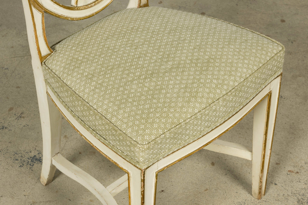 Set of 8 Late 19th Century Gustavian Style Chairs in Olive Green Floral Fabric