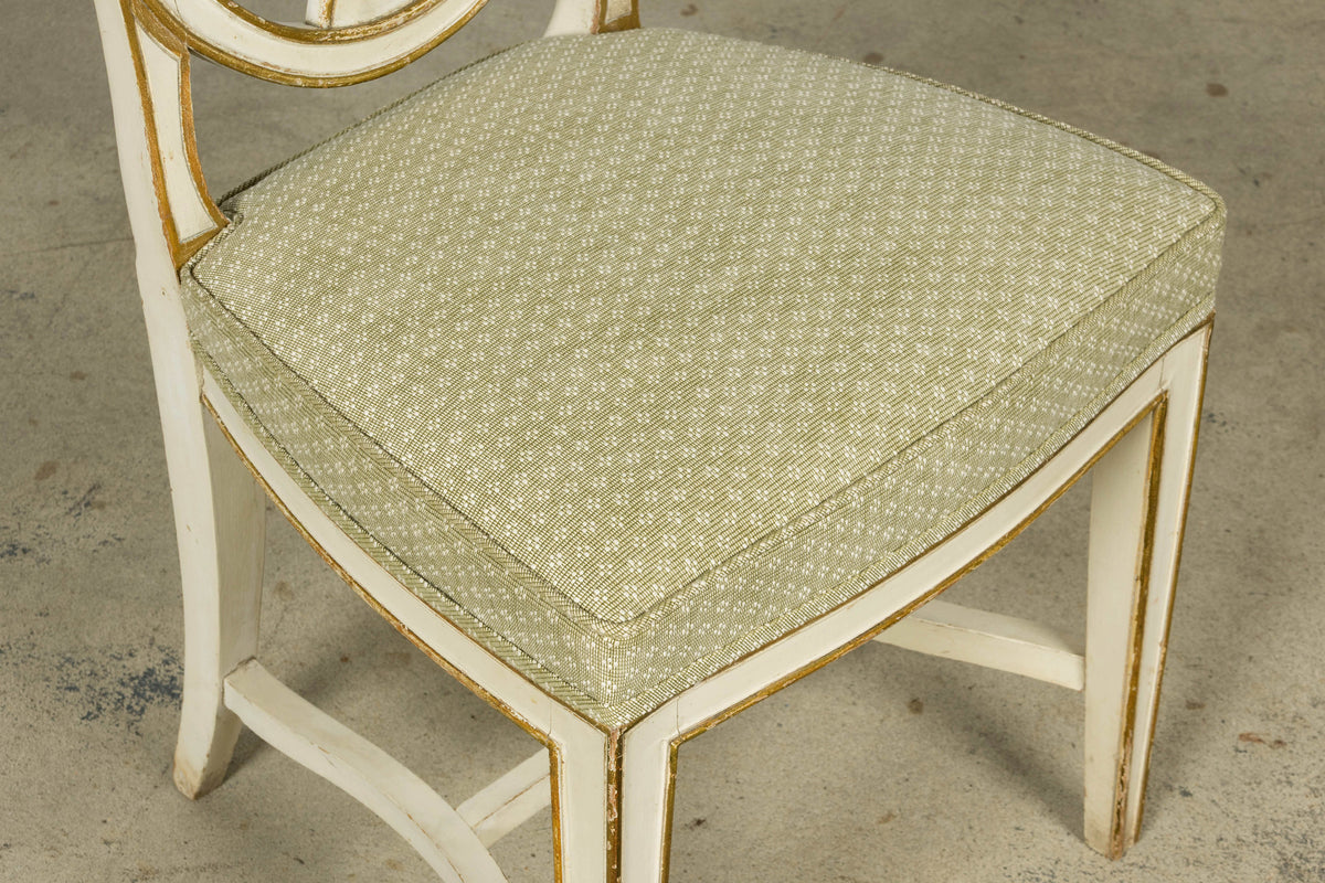 Set of 8 Late 19th Century Gustavian Style Chairs in Olive Green Floral Fabric