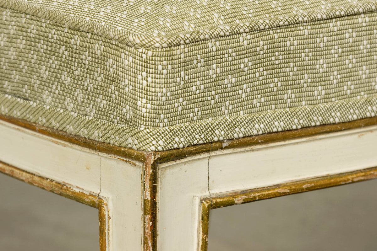Set of 8 Late 19th Century Gustavian Style Chairs in Olive Green Floral Fabric