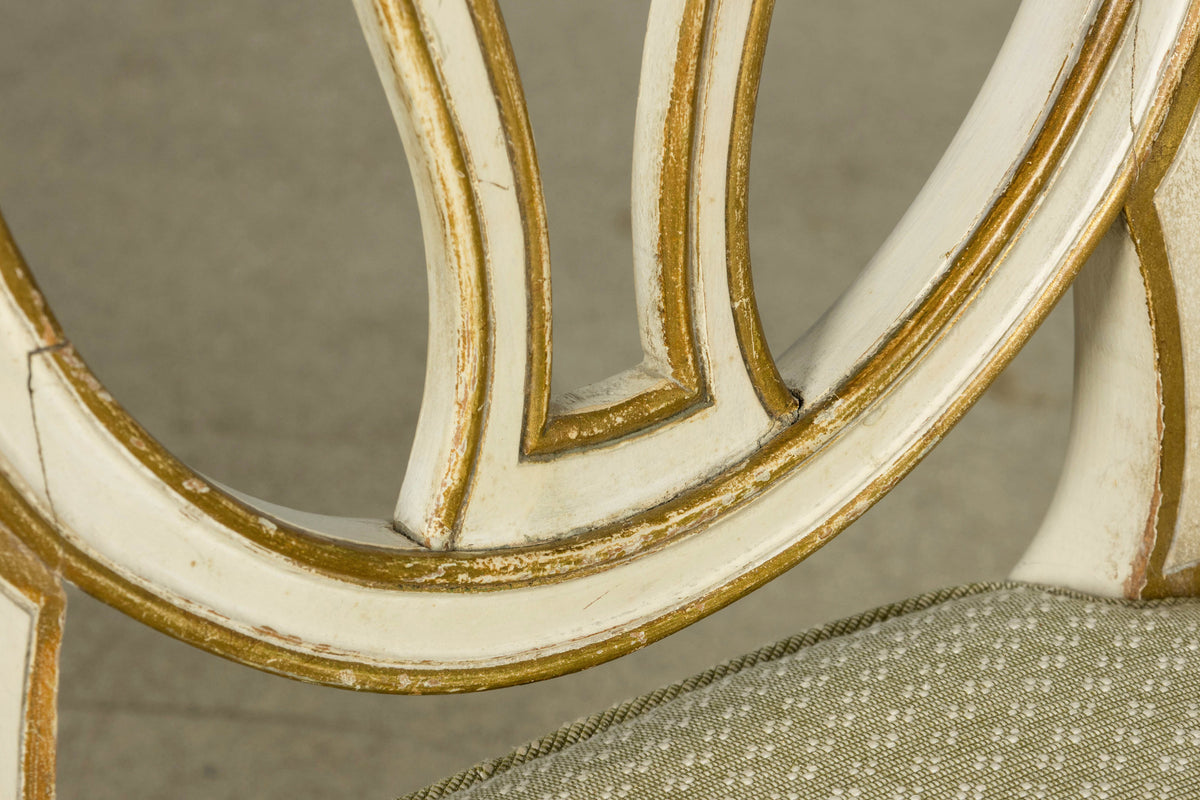 Set of 8 Late 19th Century Gustavian Style Chairs in Olive Green Floral Fabric
