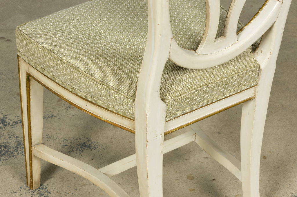 Set of 8 Late 19th Century Gustavian Style Chairs in Olive Green Floral Fabric