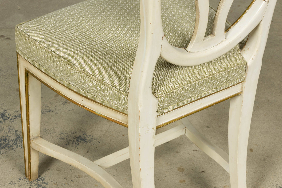 Set of 8 Late 19th Century Gustavian Style Chairs in Olive Green Floral Fabric