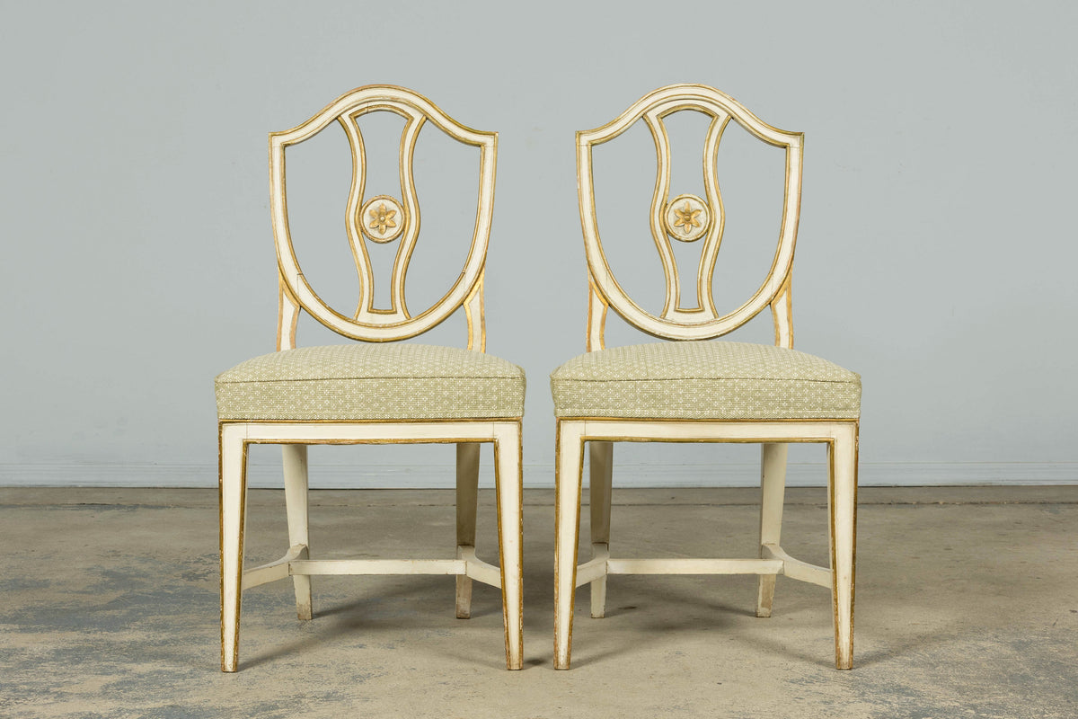 Set of 8 Late 19th Century Gustavian Style Chairs in Olive Green Floral Fabric