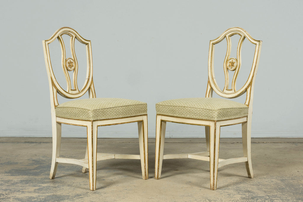 Set of 8 Late 19th Century Gustavian Style Chairs in Olive Green Floral Fabric