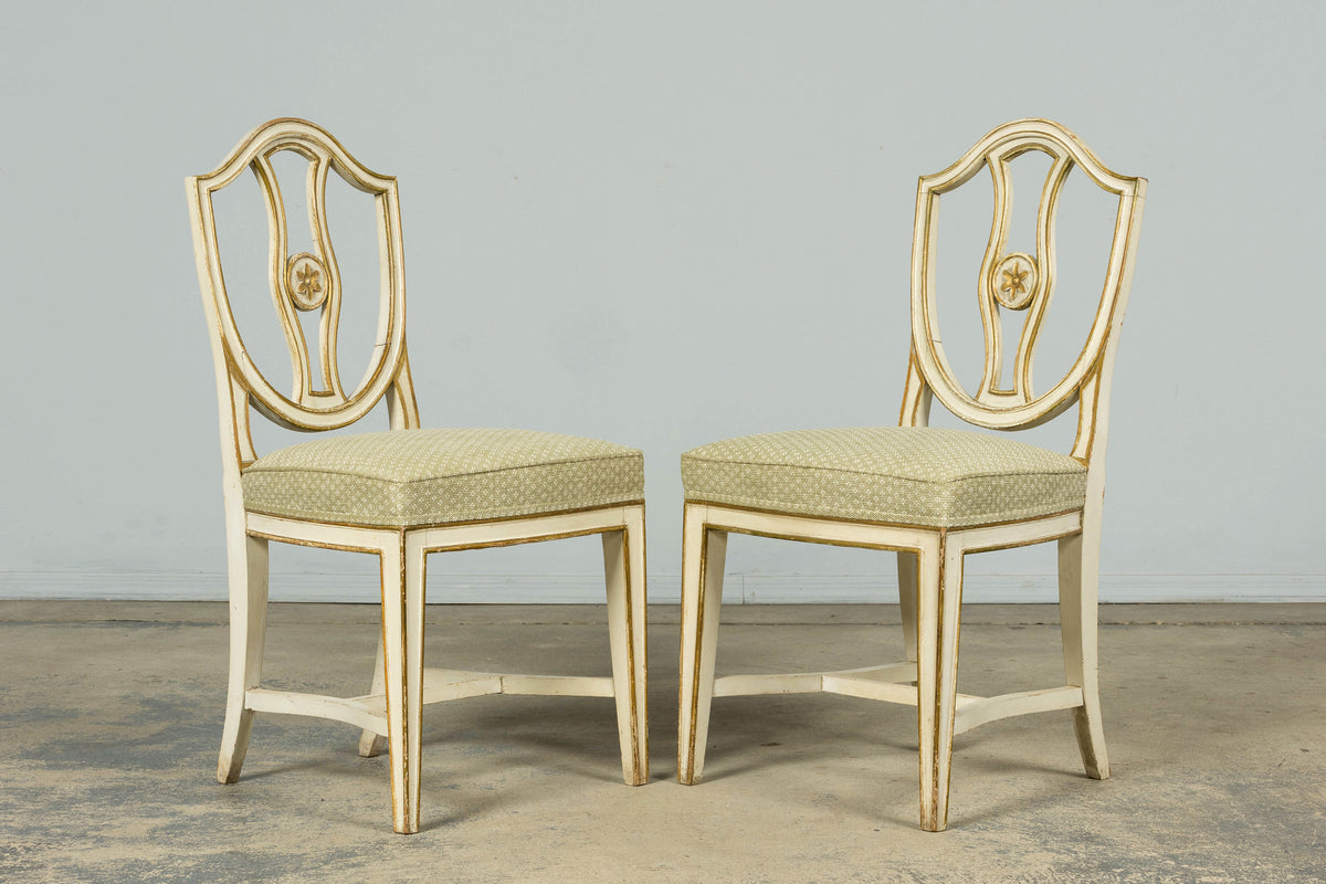 Set of 8 Late 19th Century Gustavian Style Chairs in Olive Green Floral Fabric
