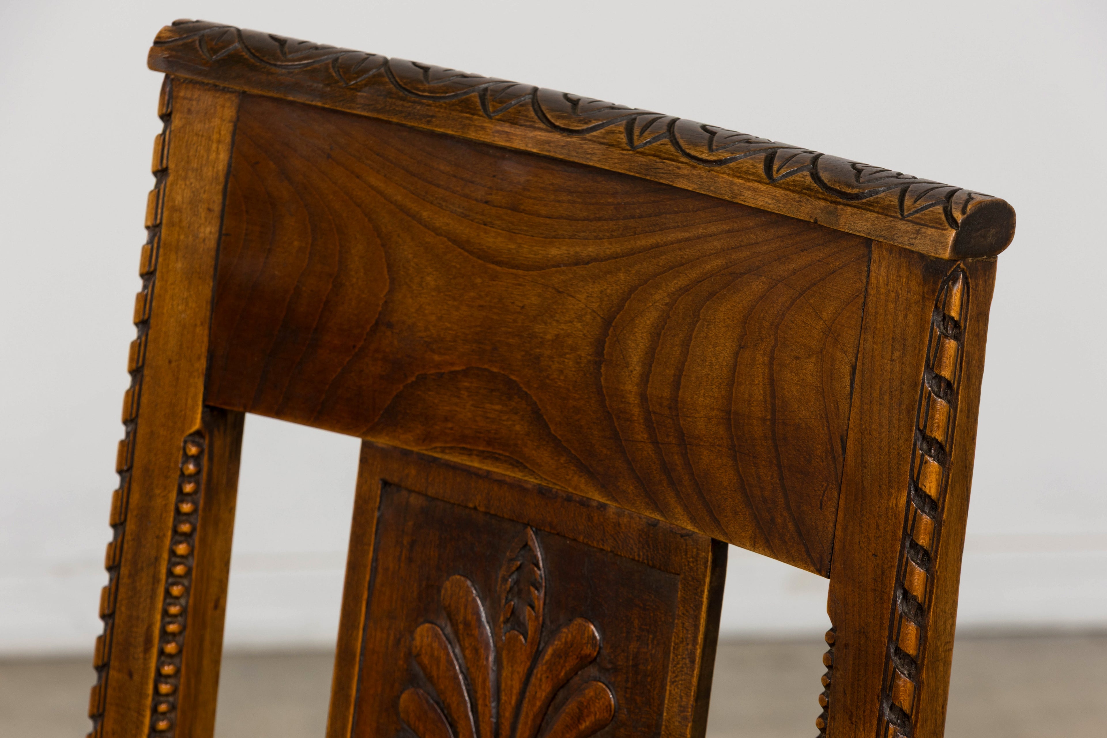 Set of 10 Mid-19th Century French Directoire Walnut Dining Chairs in Olive Green