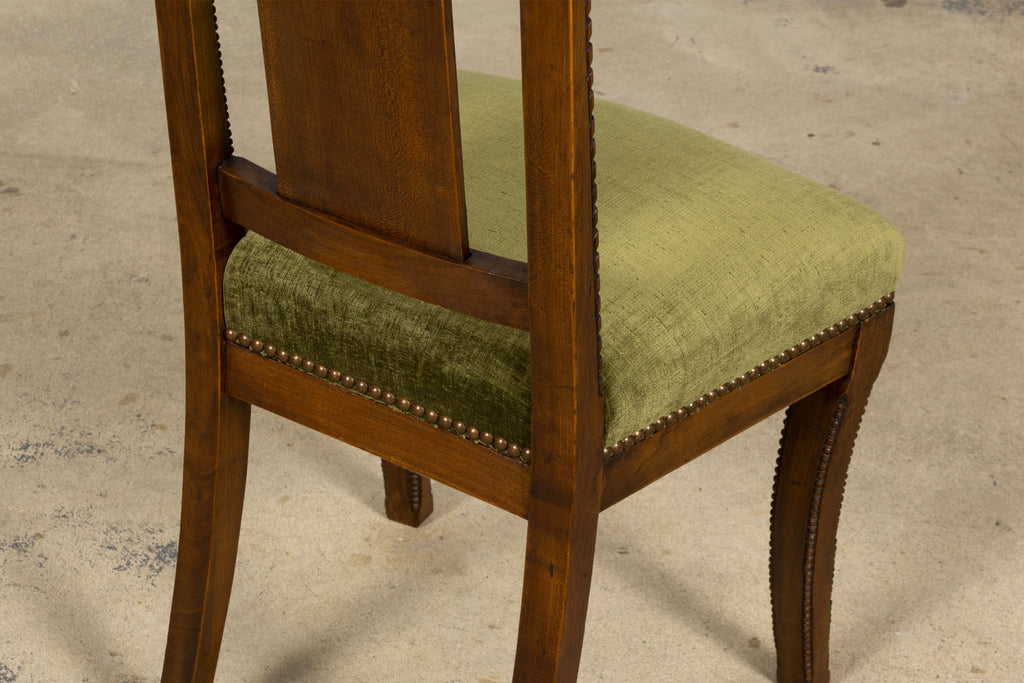 Set of 10 Mid-19th Century French Directoire Walnut Dining Chairs in Olive Green