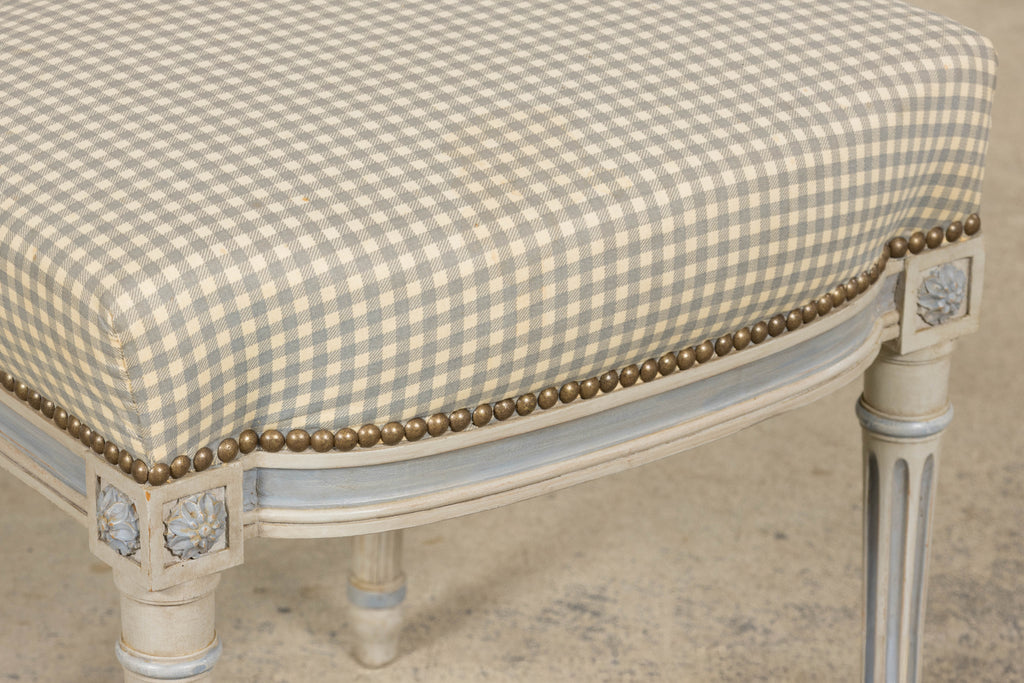 Set of Eight Early 20th Century French Louis XVI Style Painted Dining Chairs with Gingham Upholstery, Paris