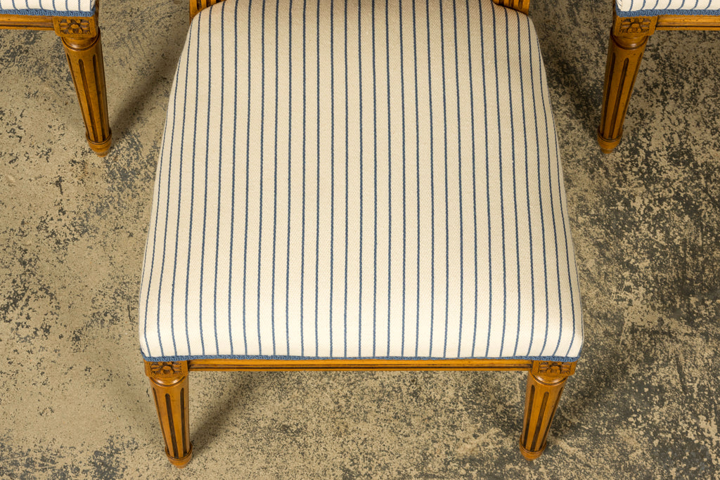Set of Eight Late 19th Century French Louis XVI Style Dining Chairs in Blue Stripe