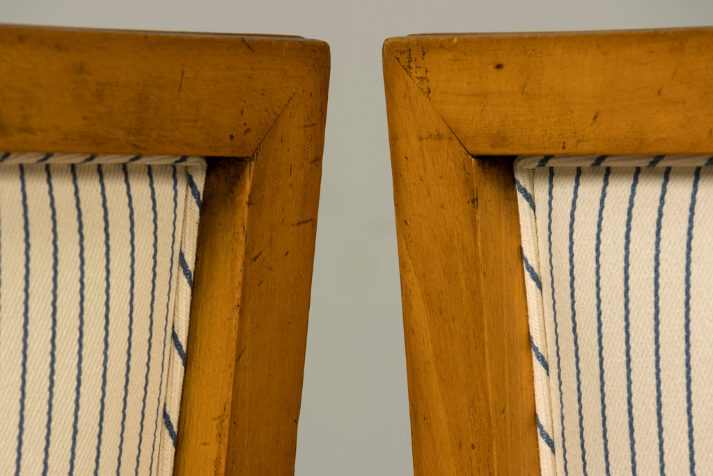 Set of Eight Late 19th Century French Louis XVI Style Dining Chairs in Blue Stripe