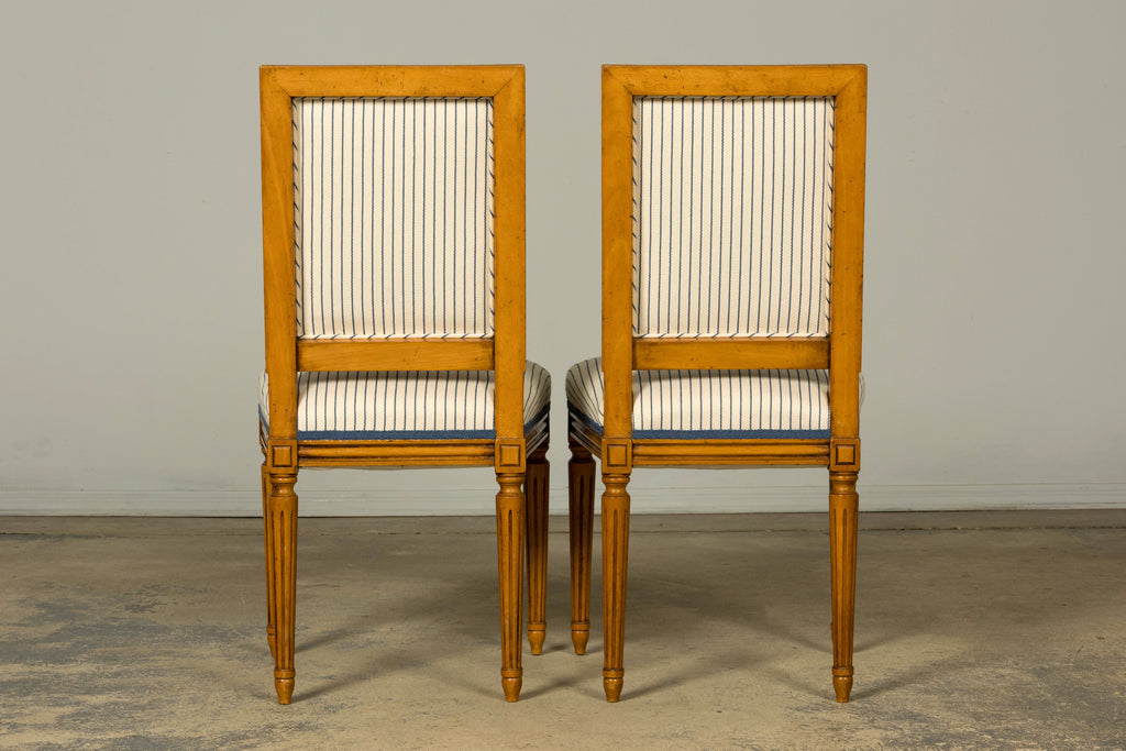 Set of Eight Late 19th Century French Louis XVI Style Dining Chairs in Blue Stripe