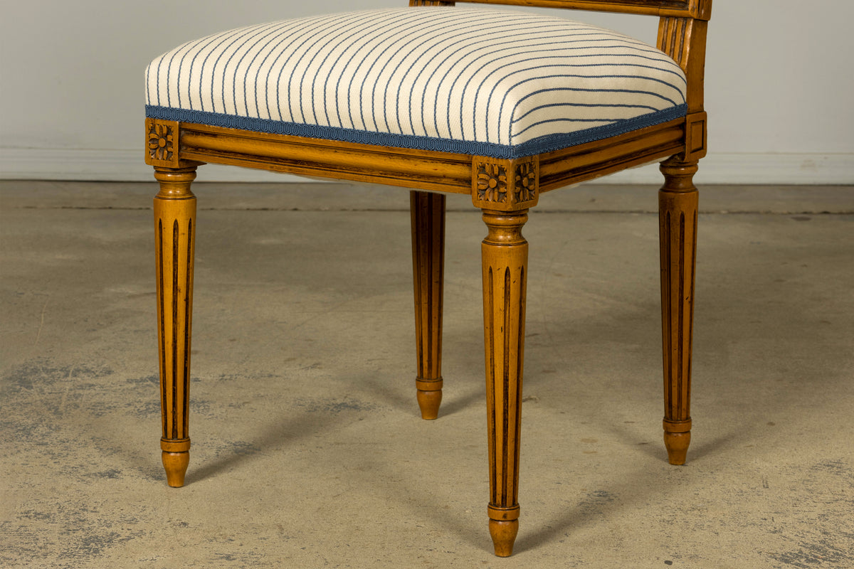 Set of Eight Late 19th Century French Louis XVI Style Dining Chairs in Blue Stripe