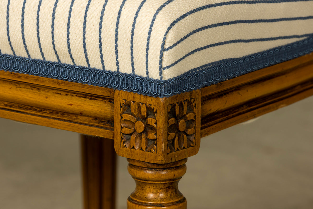 Set of Eight Late 19th Century French Louis XVI Style Dining Chairs in Blue Stripe