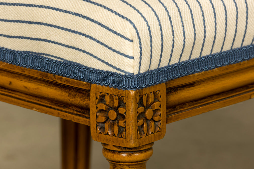 Set of Eight Late 19th Century French Louis XVI Style Dining Chairs in Blue Stripe