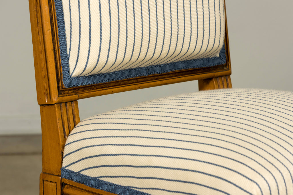Set of Eight Late 19th Century French Louis XVI Style Dining Chairs in Blue Stripe