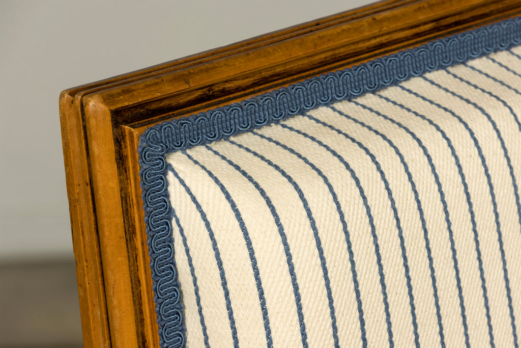 Set of Eight Late 19th Century French Louis XVI Style Dining Chairs in Blue Stripe
