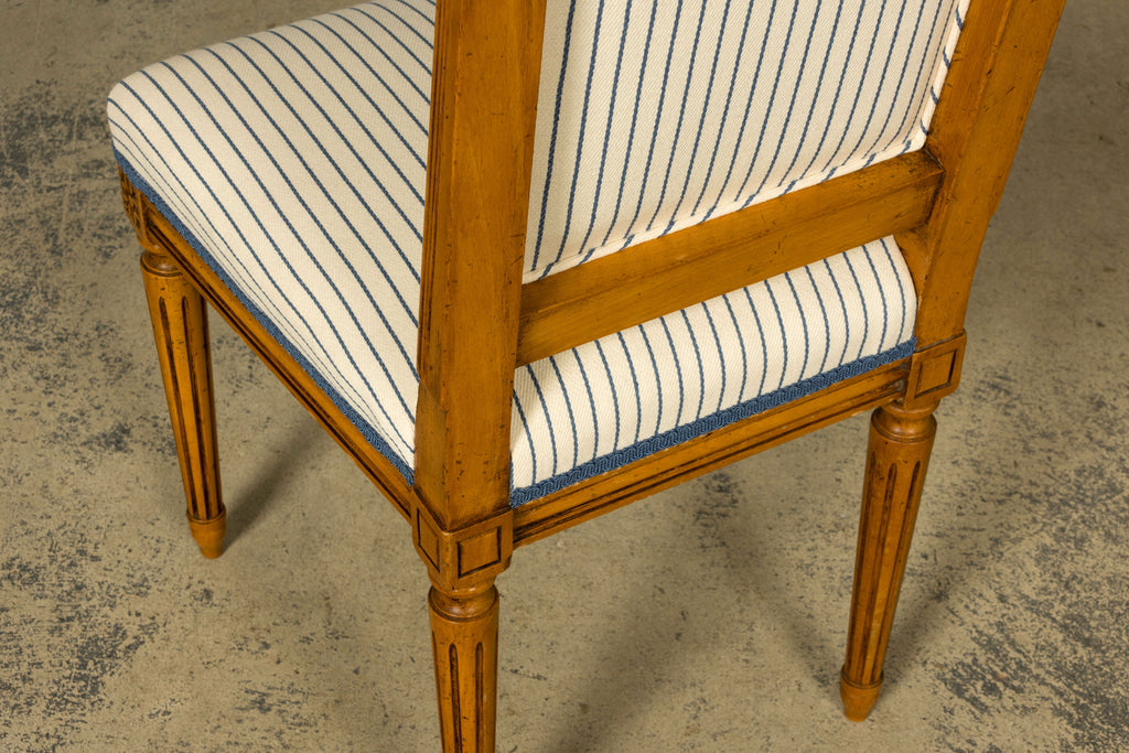 Set of Eight Late 19th Century French Louis XVI Style Dining Chairs in Blue Stripe