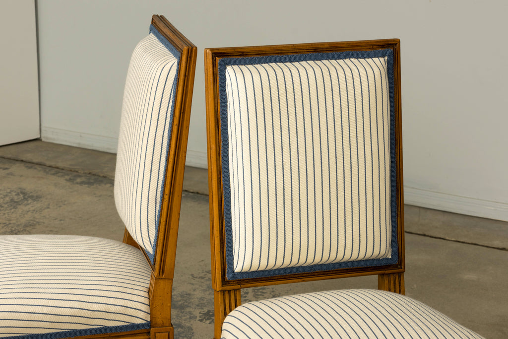 Set of Eight Late 19th Century French Louis XVI Style Dining Chairs in Blue Stripe