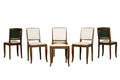 Set of Six 1930s French Art Deco Mustache Back Walnut Dining Chairs