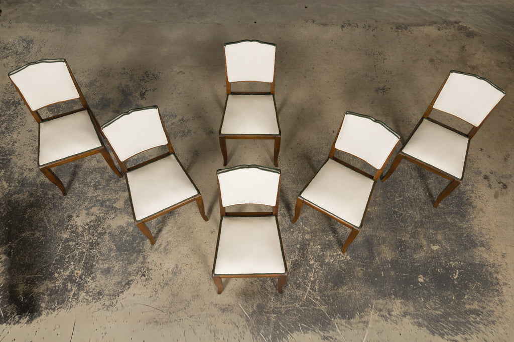 Set of Six 1930s French Art Deco Mustache Back Walnut Dining Chairs