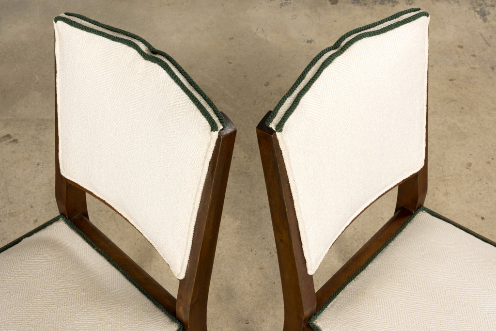 Set of Six 1930s French Art Deco Mustache Back Walnut Dining Chairs