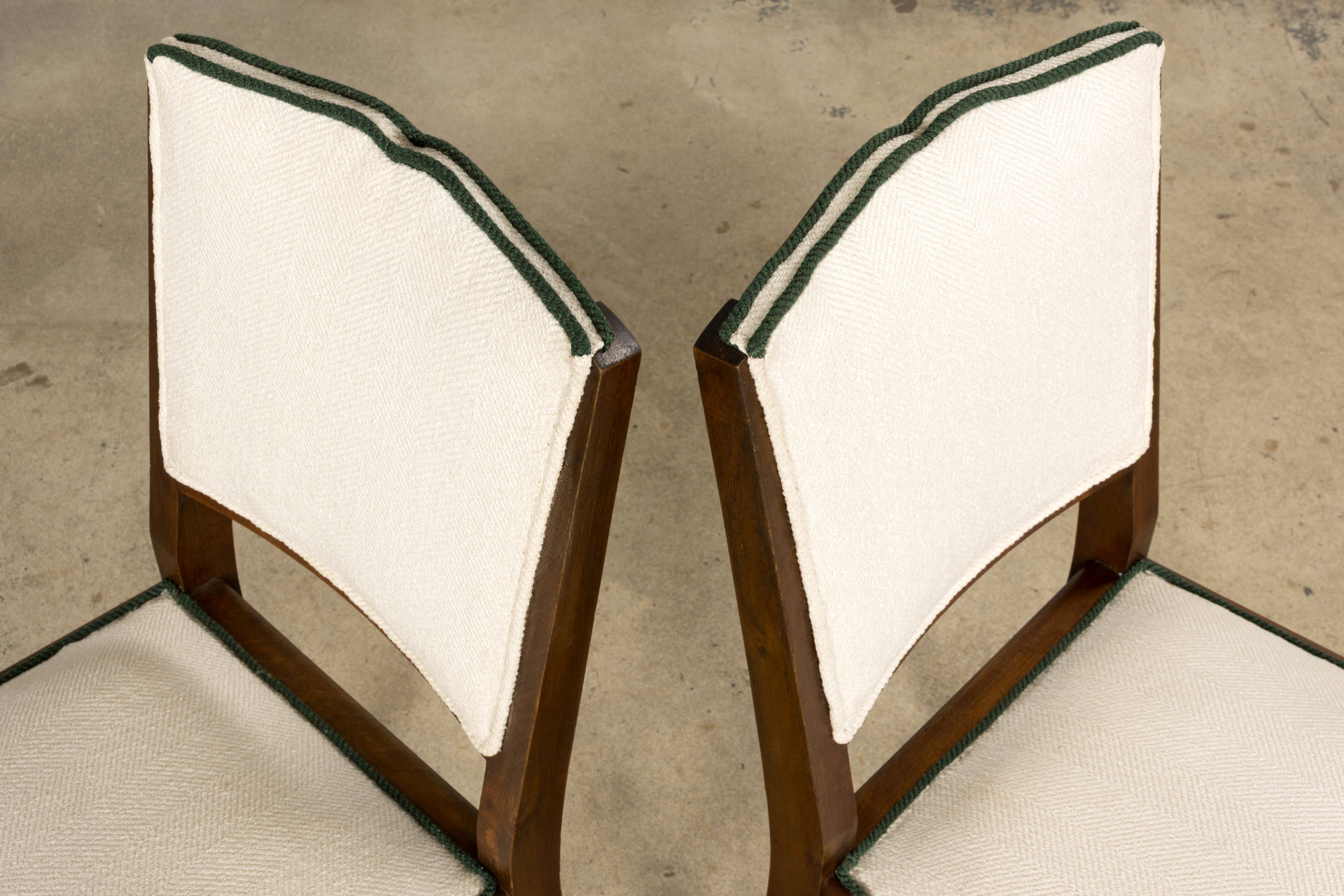 Set of Six 1930s French Art Deco Mustache Back Walnut Dining Chairs