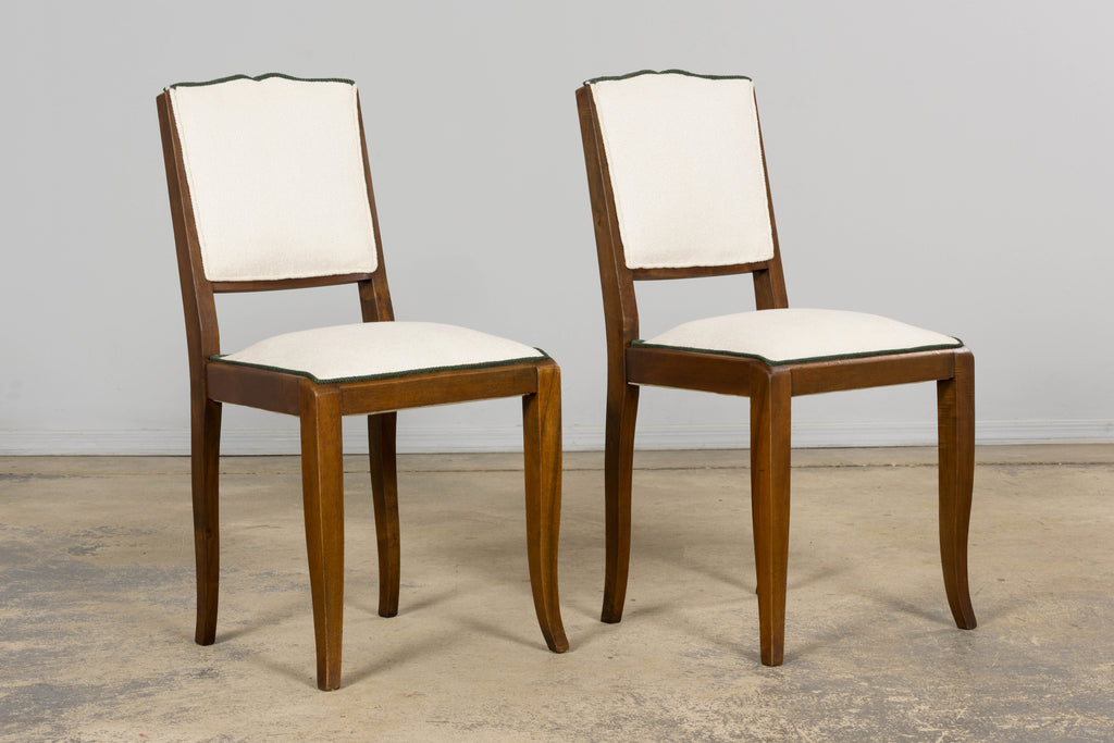 Set of Six 1930s French Art Deco Mustache Back Walnut Dining Chairs