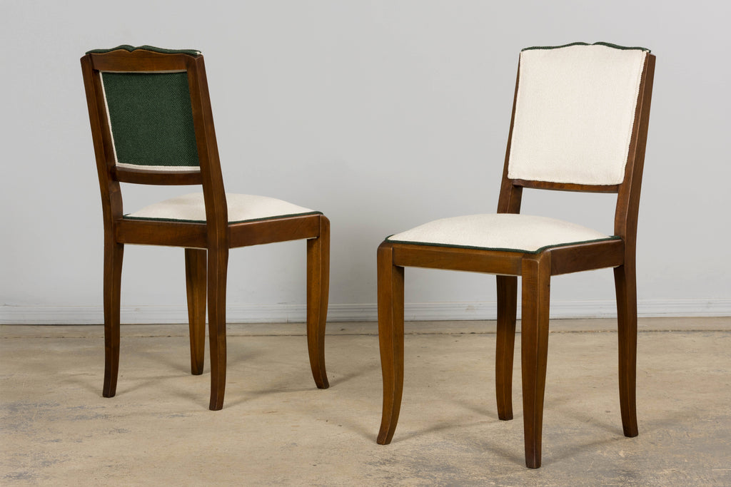 Set of Six 1930s French Art Deco Mustache Back Walnut Dining Chairs