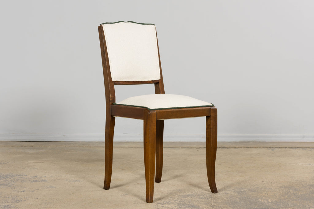 Set of Six 1930s French Art Deco Mustache Back Walnut Dining Chairs