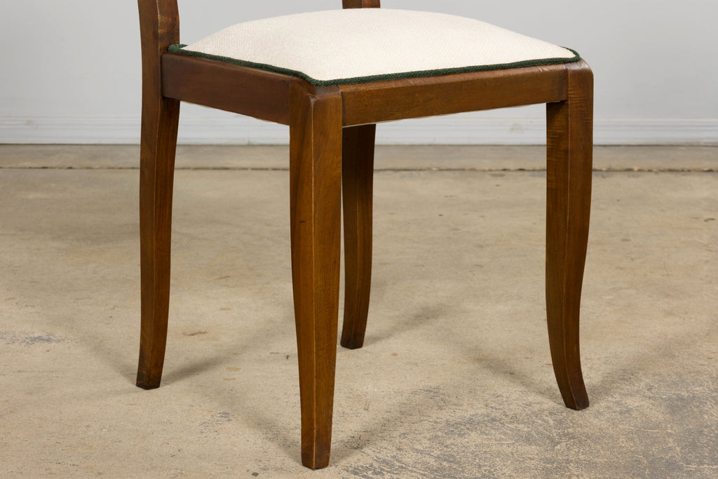 Set of Six 1930s French Art Deco Mustache Back Walnut Dining Chairs