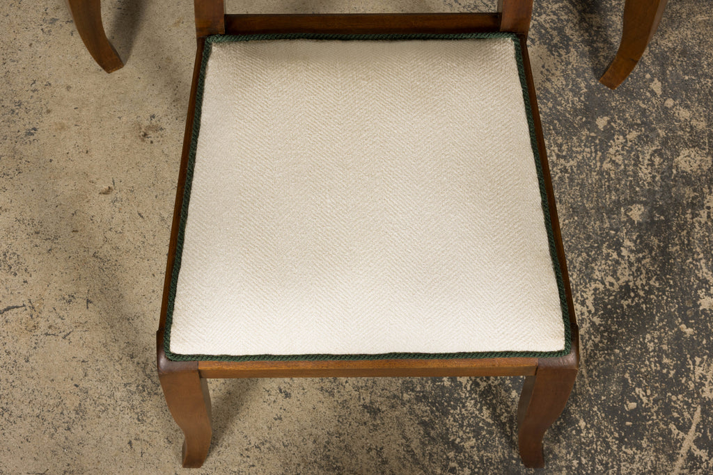 Set of Six 1930s French Art Deco Mustache Back Walnut Dining Chairs