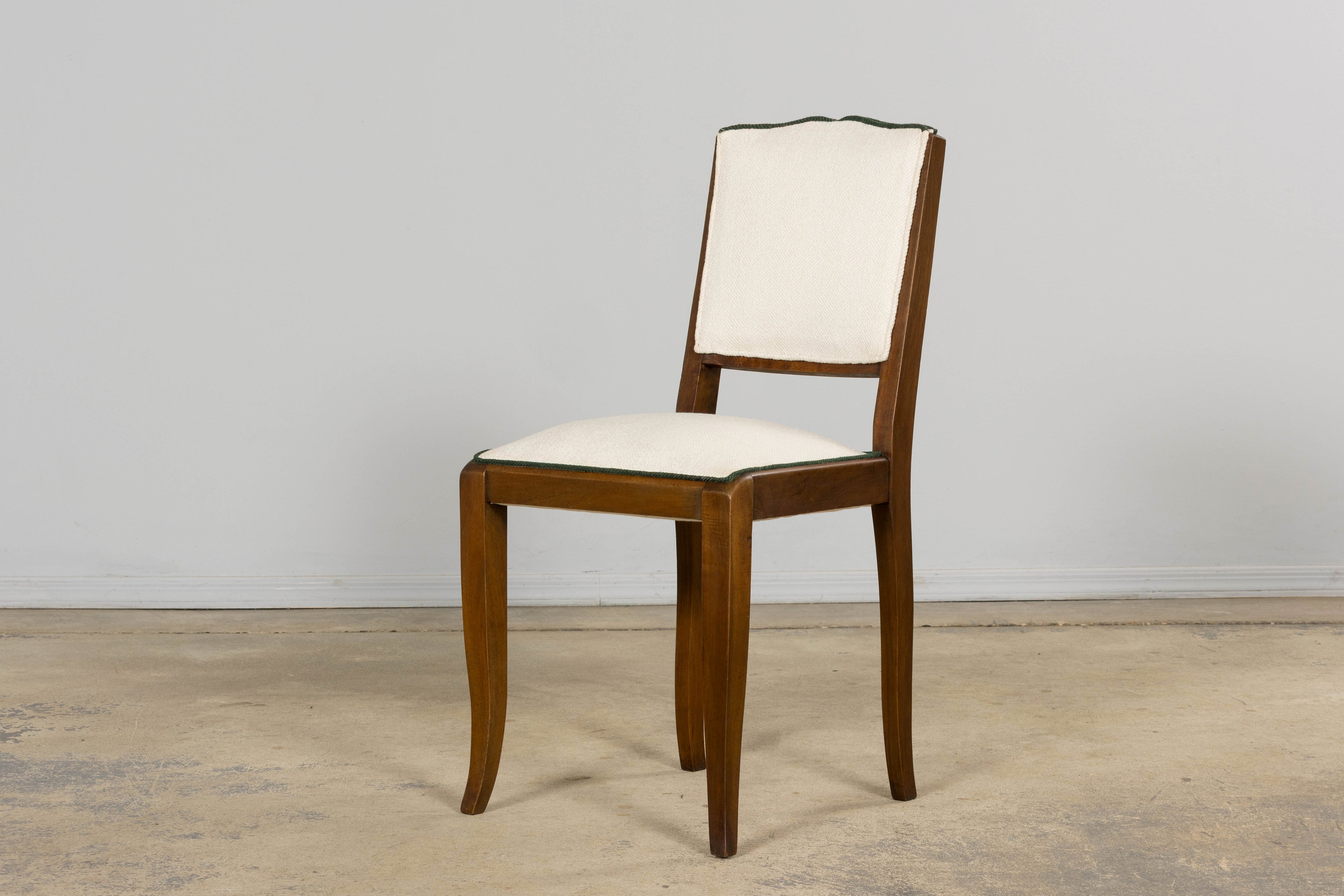 Set of Six 1930s French Art Deco Mustache Back Walnut Dining Chairs