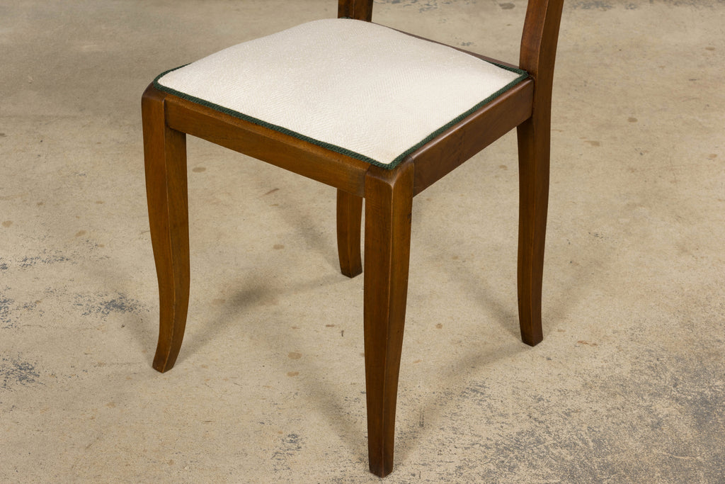 Set of Six 1930s French Art Deco Mustache Back Walnut Dining Chairs