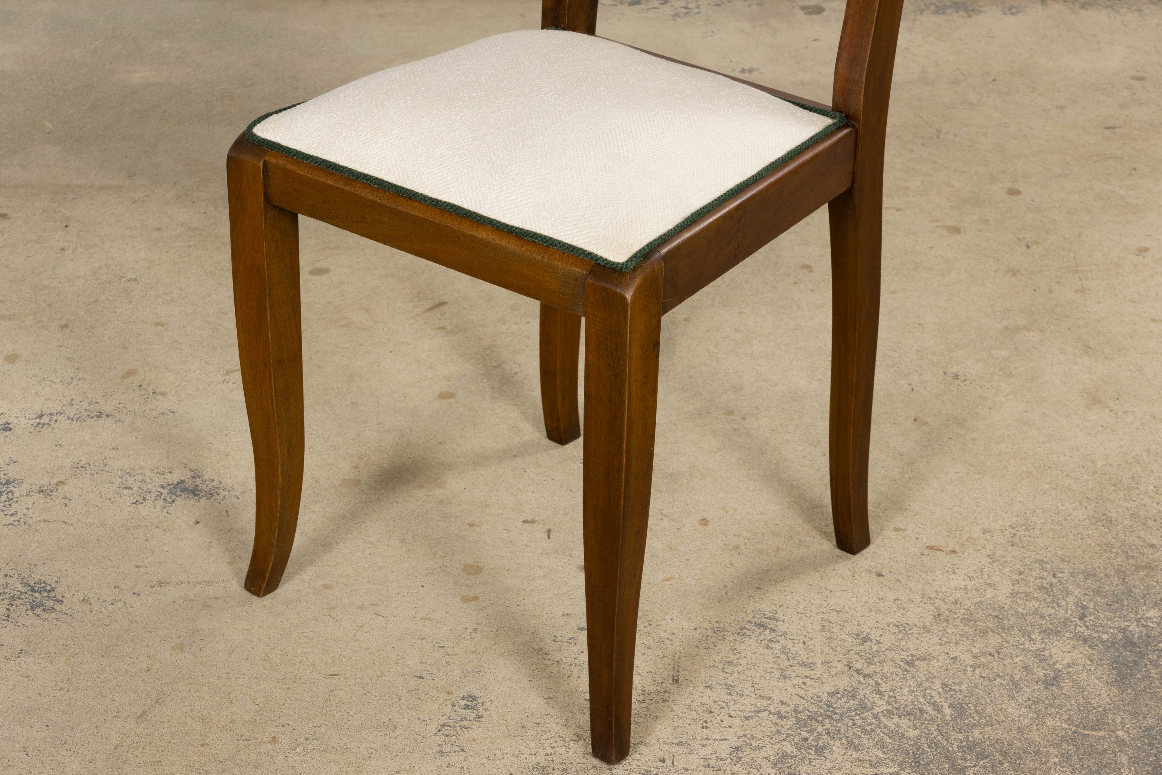 Set of Six 1930s French Art Deco Mustache Back Walnut Dining Chairs