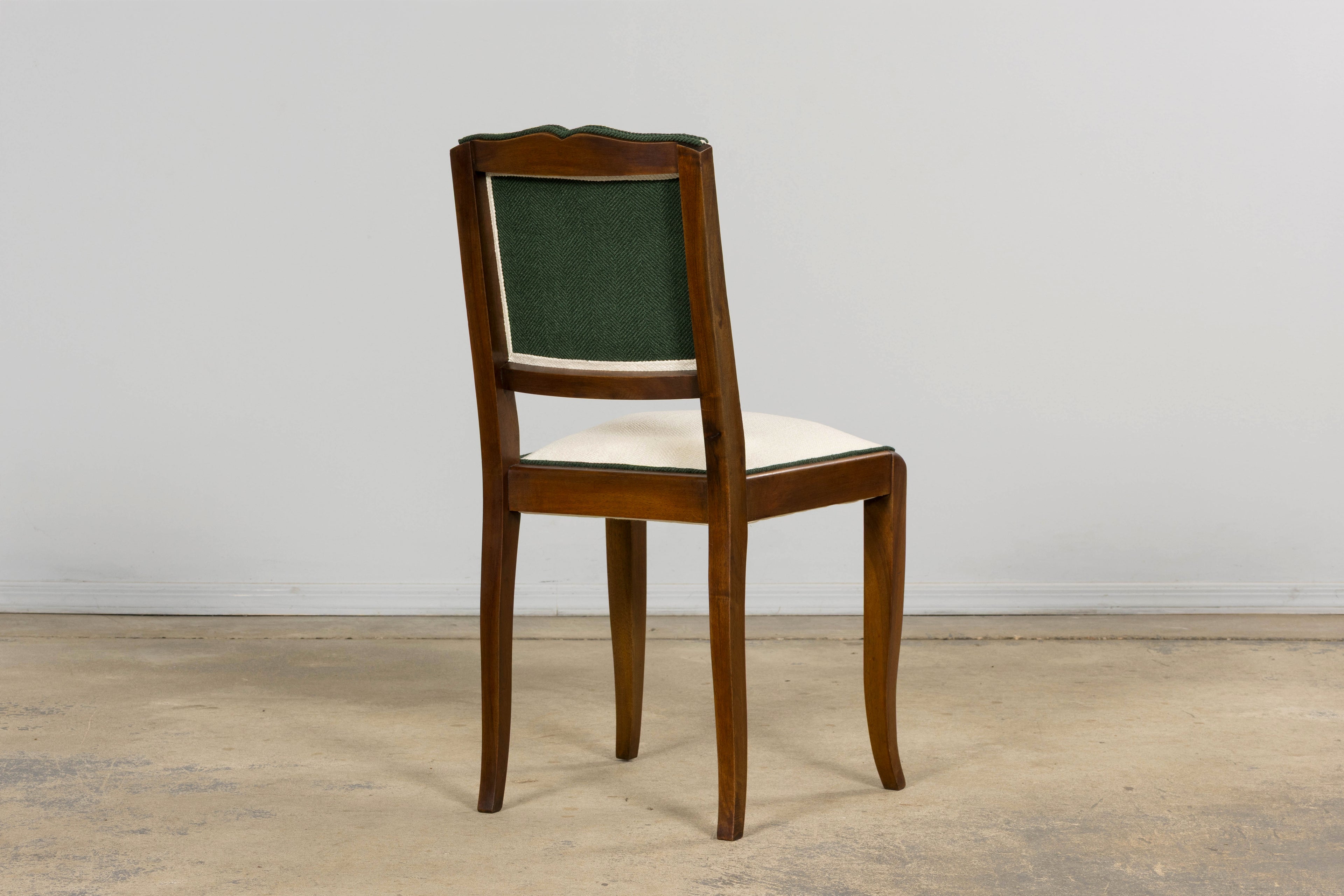 Set of Six 1930s French Art Deco Mustache Back Walnut Dining Chairs
