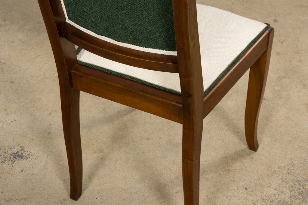 Set of Six 1930s French Art Deco Mustache Back Walnut Dining Chairs
