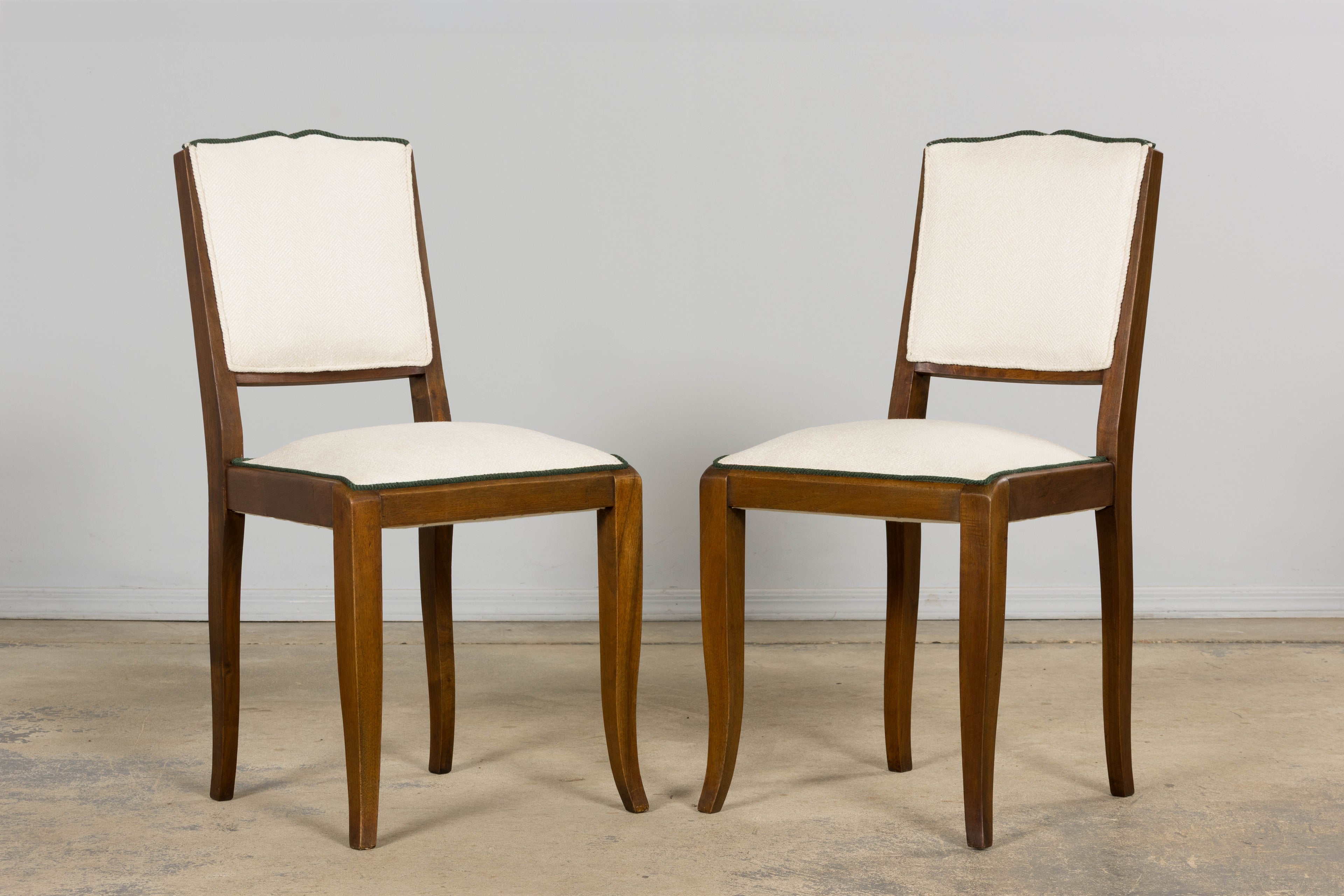 Set of Six 1930s French Art Deco Mustache Back Walnut Dining Chairs