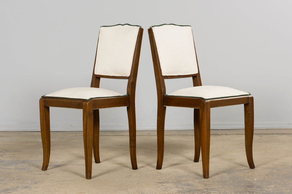 Set of Six 1930s French Art Deco Mustache Back Walnut Dining Chairs