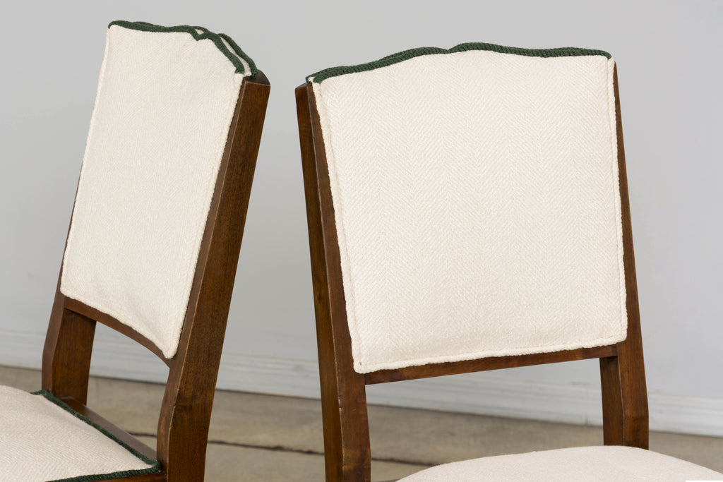 Set of Six 1930s French Art Deco Mustache Back Walnut Dining Chairs