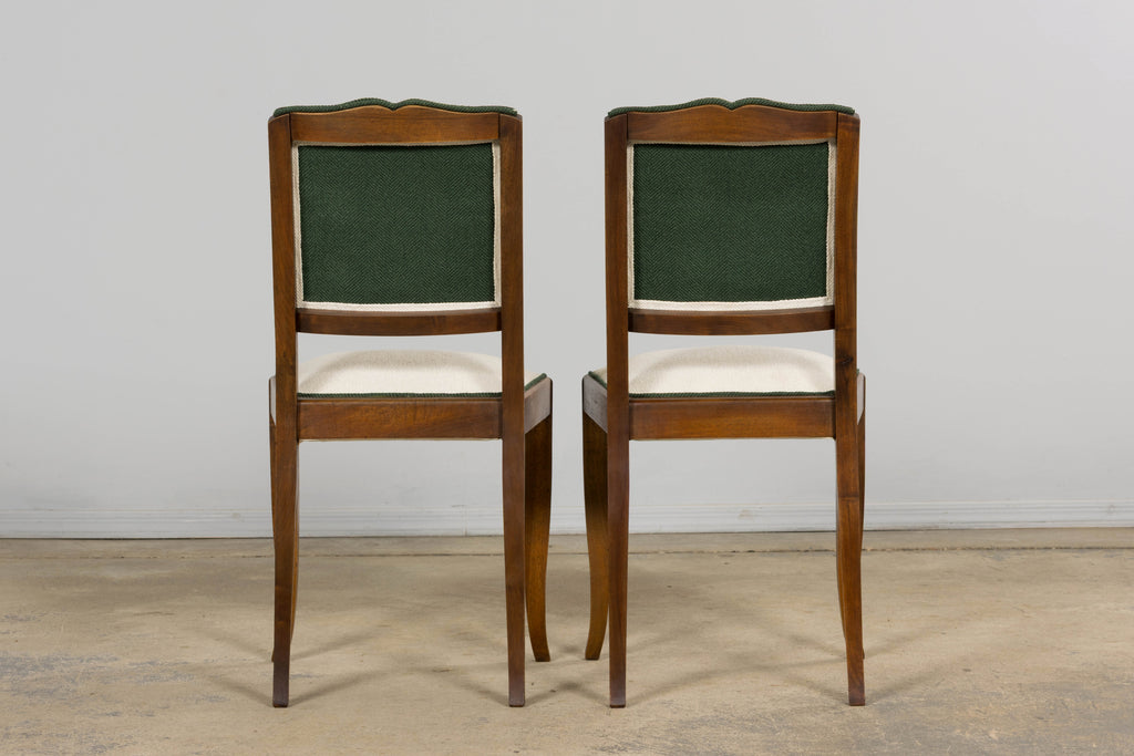 Set of Six 1930s French Art Deco Mustache Back Walnut Dining Chairs