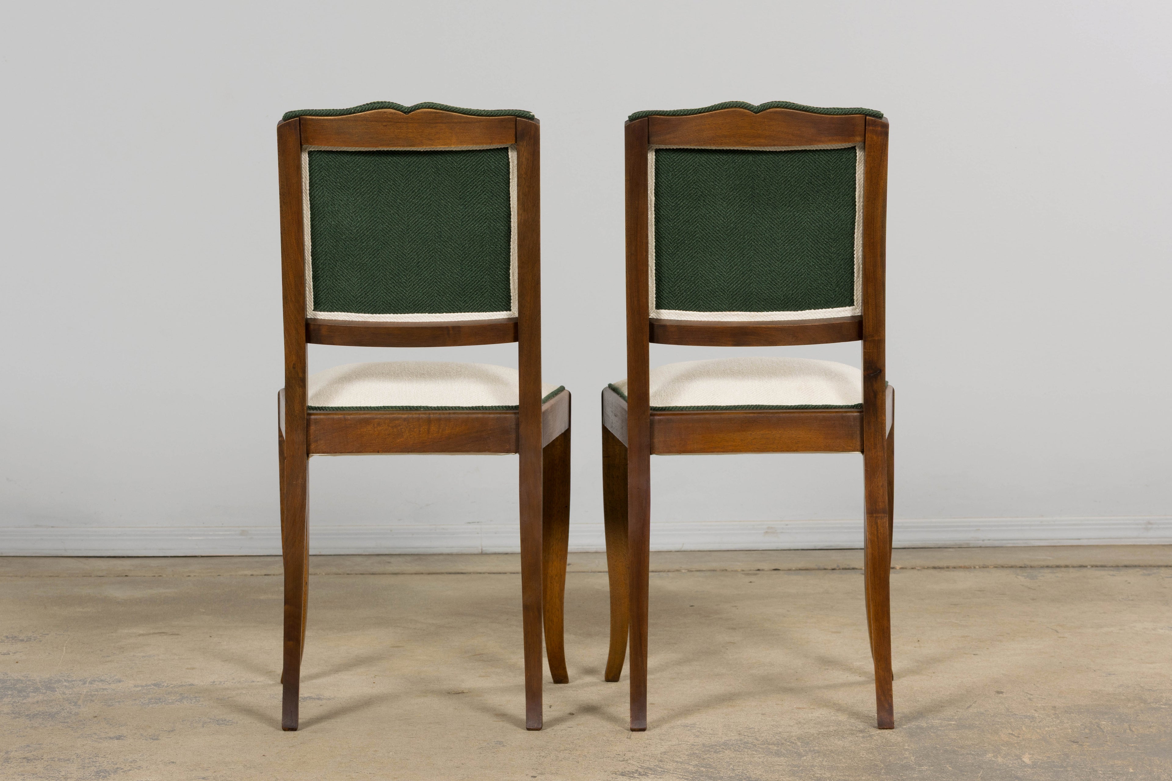 Set of Six 1930s French Art Deco Mustache Back Walnut Dining Chairs