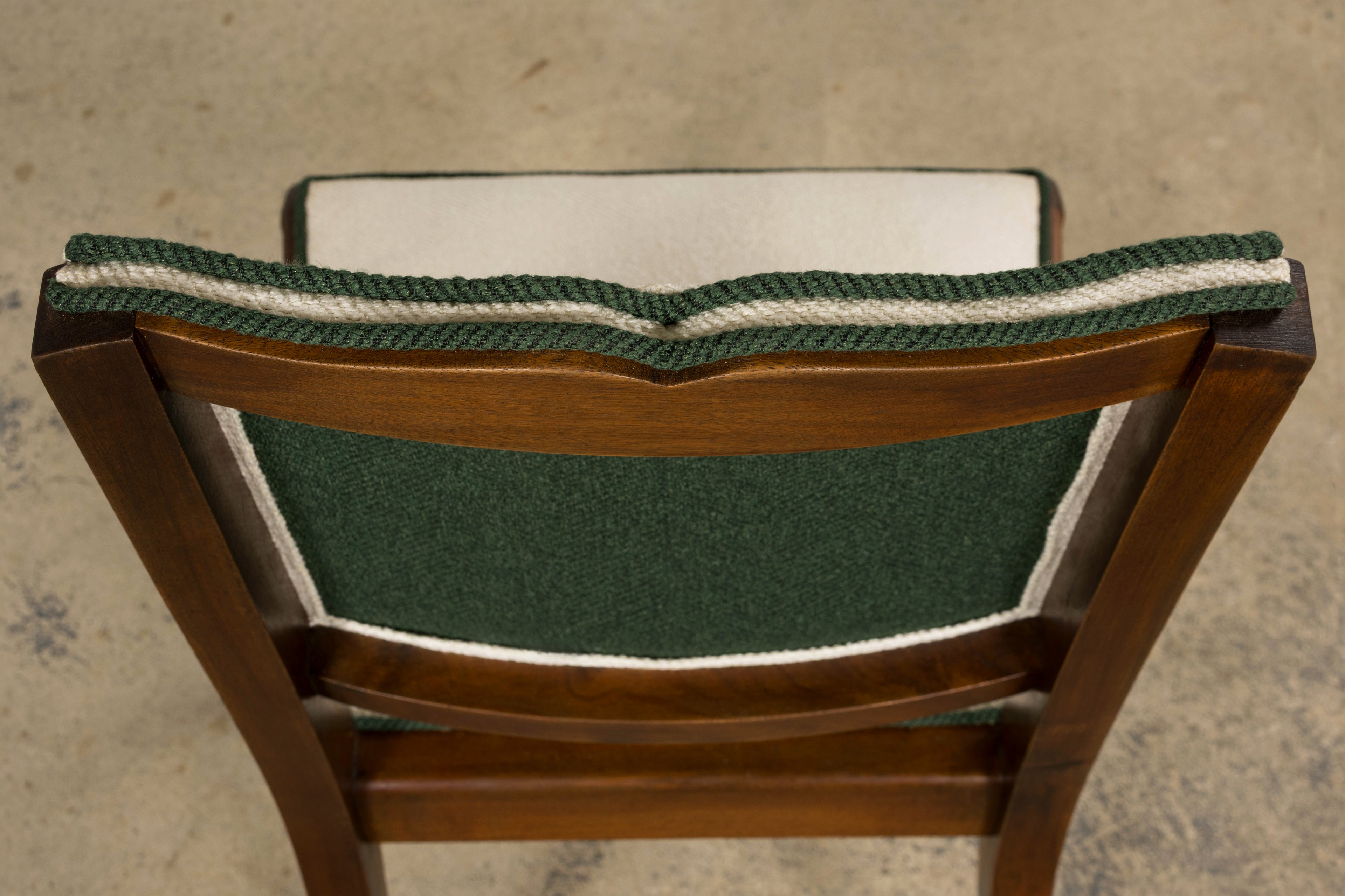 Set of Six 1930s French Art Deco Mustache Back Walnut Dining Chairs