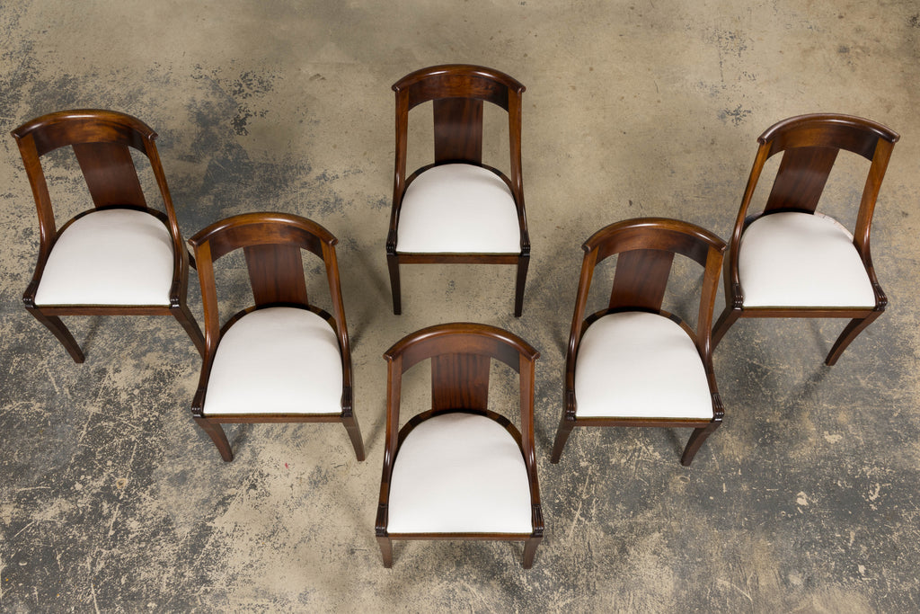 Set of Six Early 20th Century French Empire Mahogany Gondola Dining Chairs