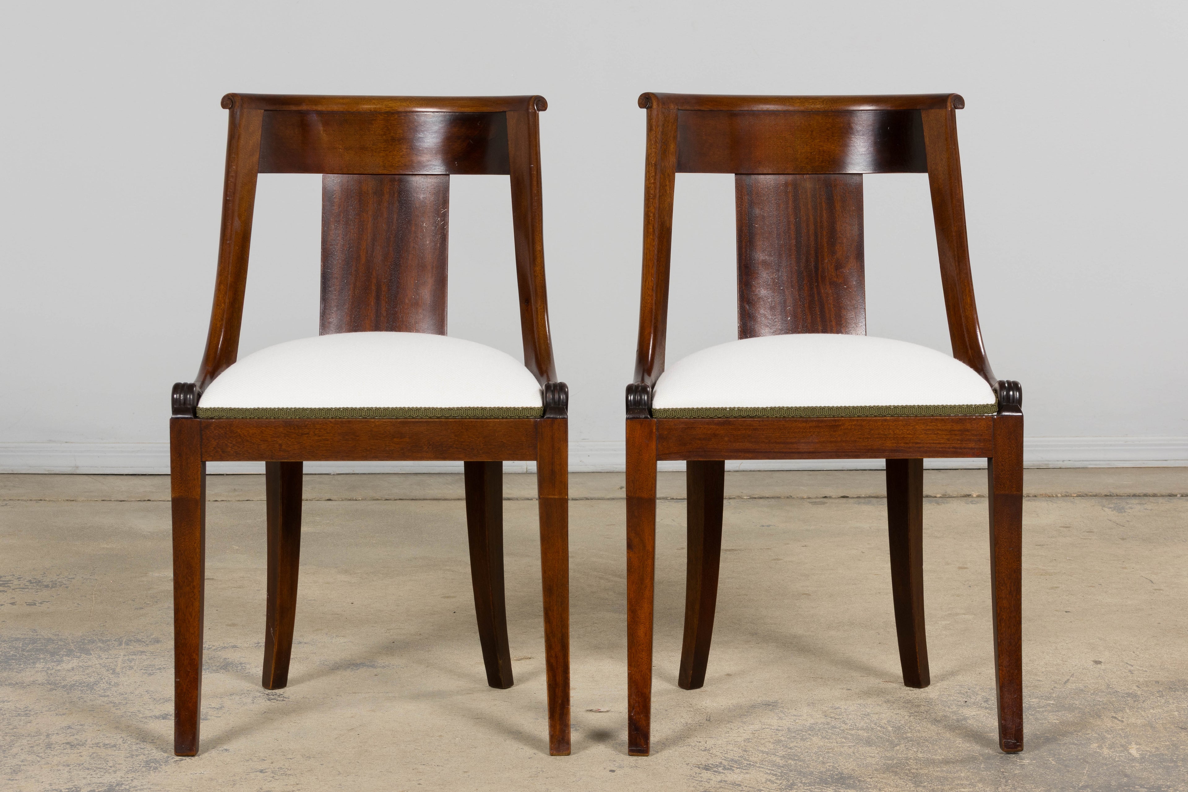 Set of Six Early 20th Century French Empire Mahogany Gondola Dining Chairs