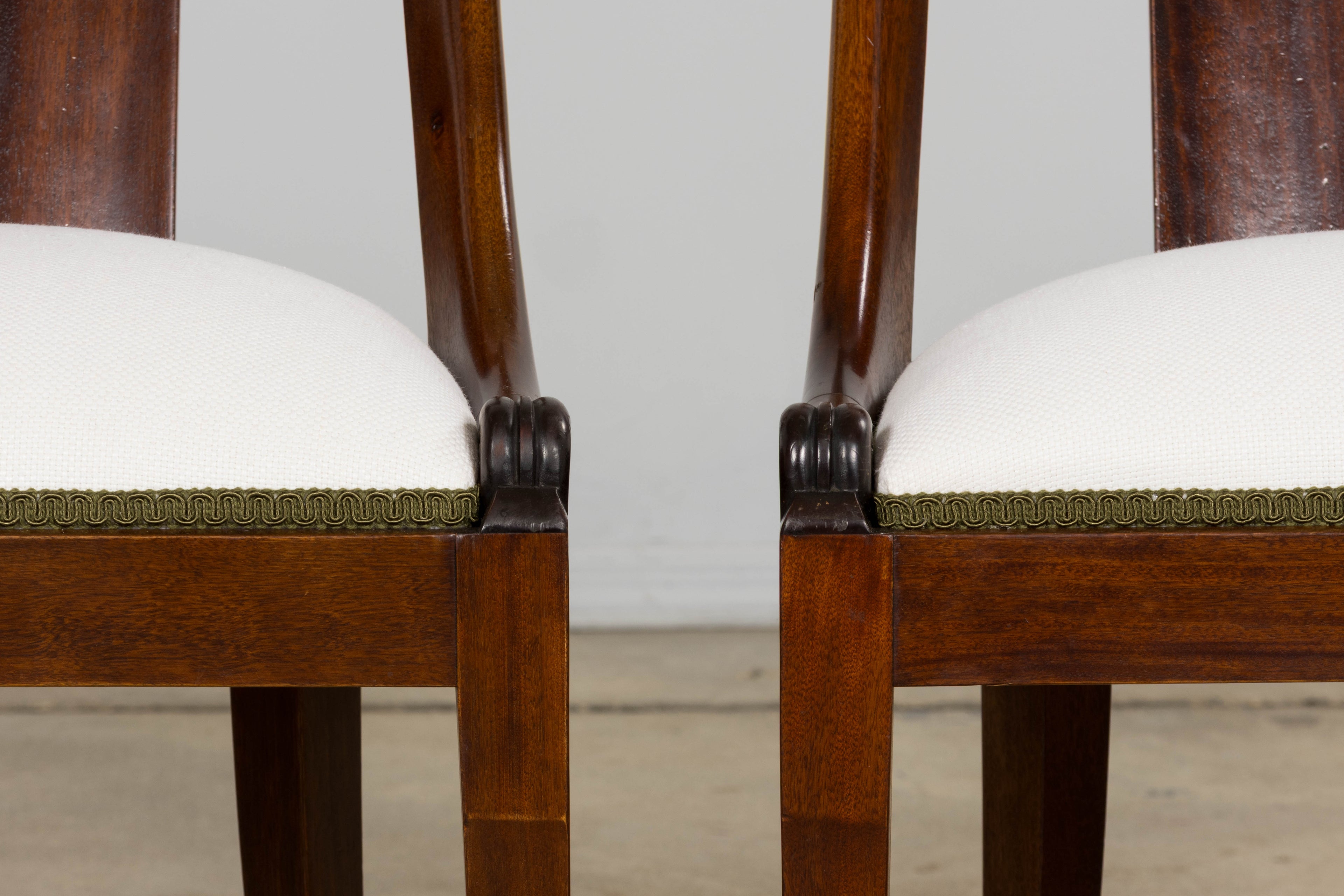 Set of Six Early 20th Century French Empire Mahogany Gondola Dining Chairs