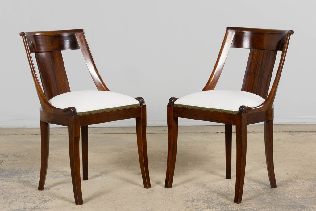 Set of Six Early 20th Century French Empire Mahogany Gondola Dining Chairs