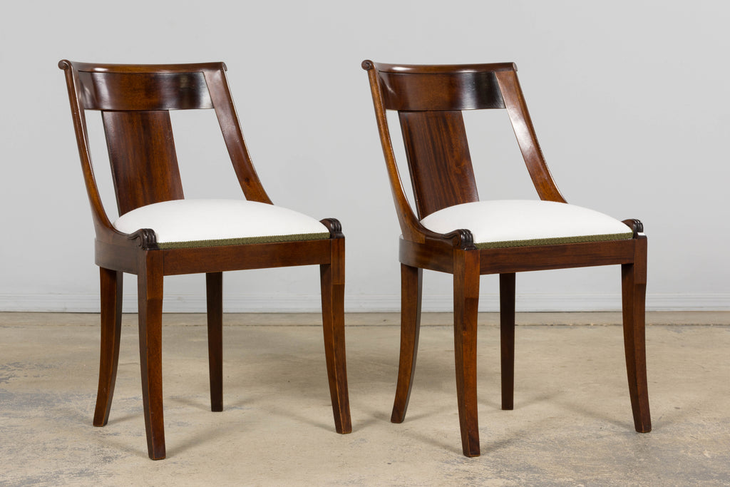 Set of Six Early 20th Century French Empire Mahogany Gondola Dining Chairs
