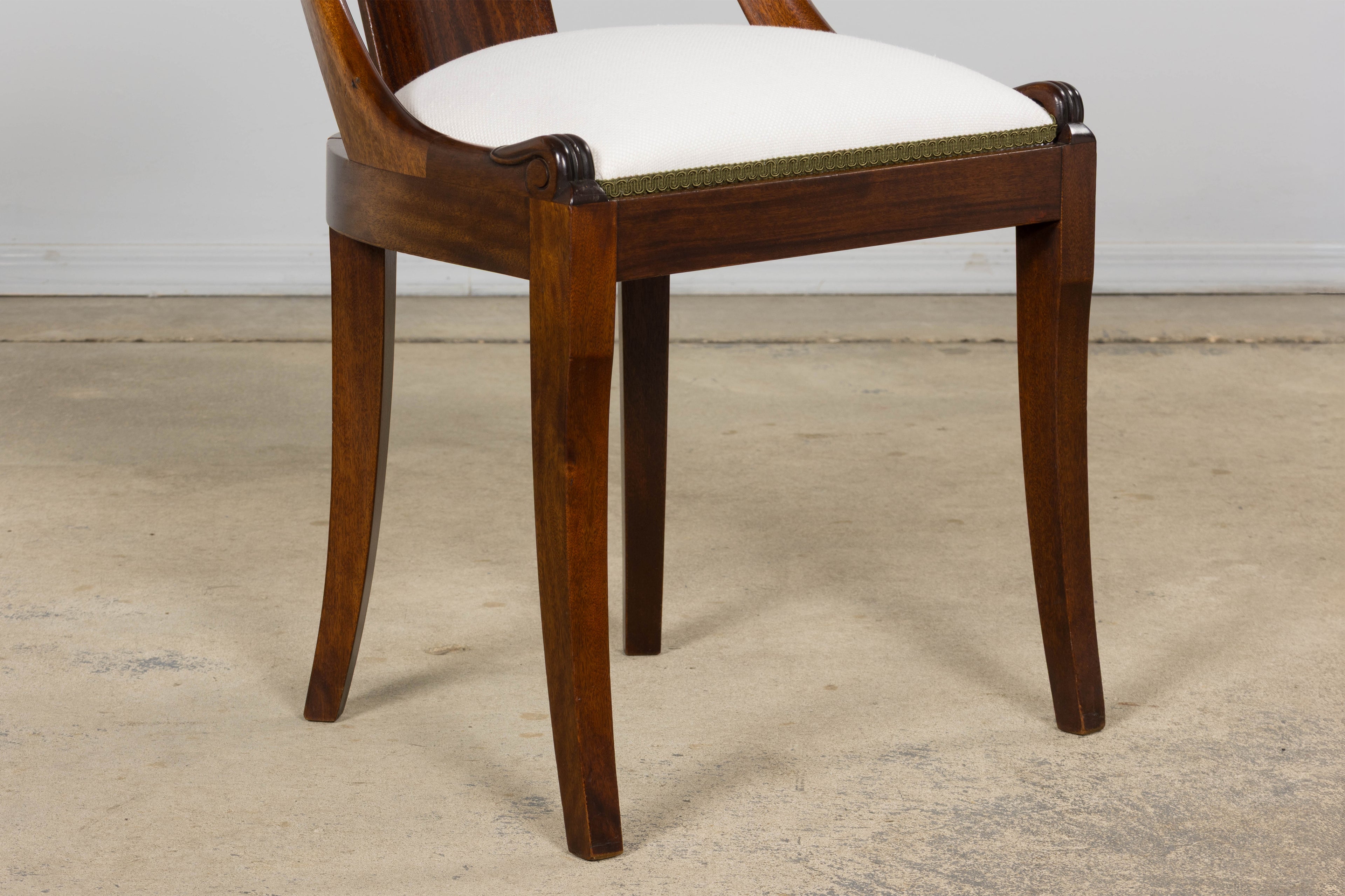 Set of Six Early 20th Century French Empire Mahogany Gondola Dining Chairs
