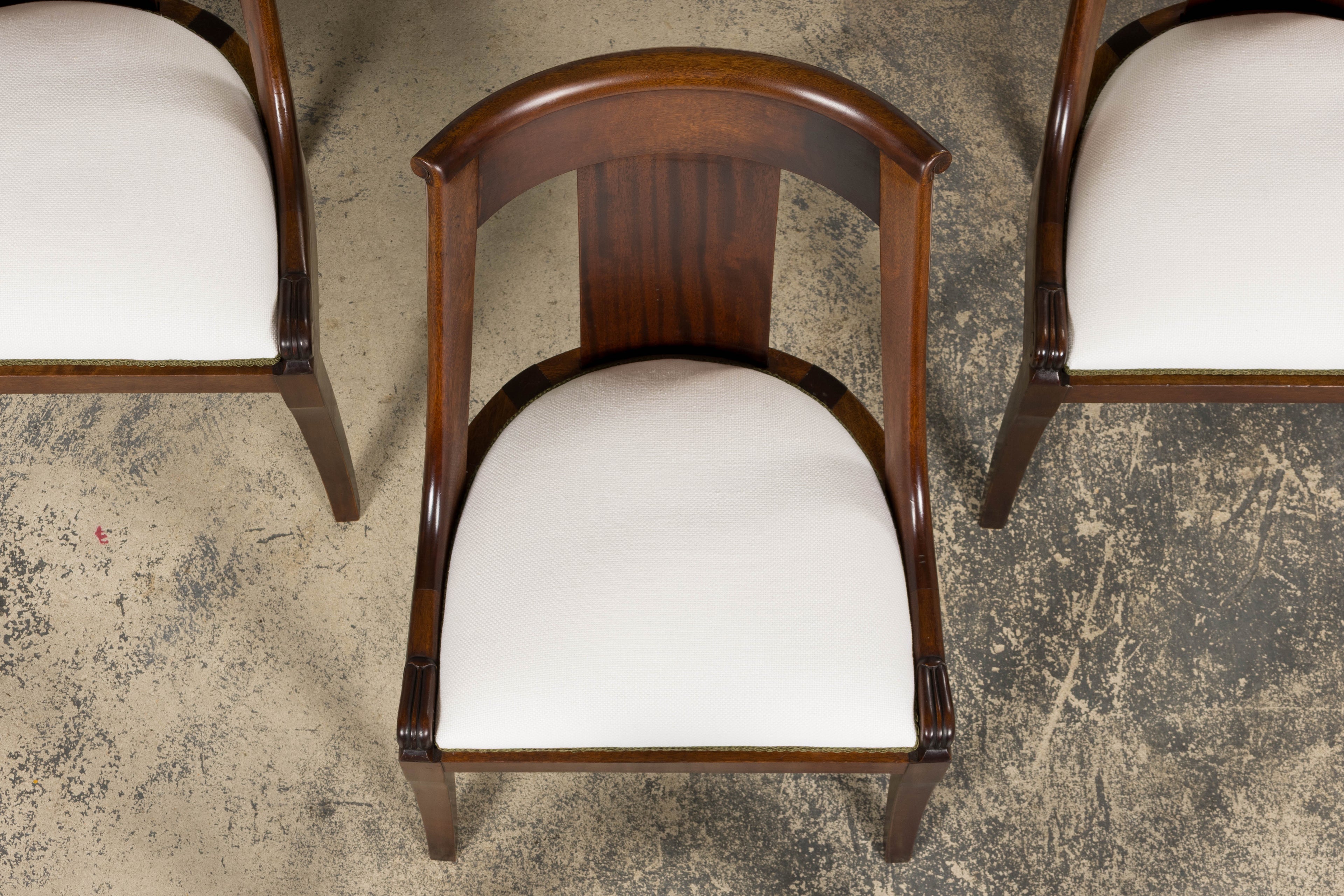 Set of Six Early 20th Century French Empire Mahogany Gondola Dining Chairs