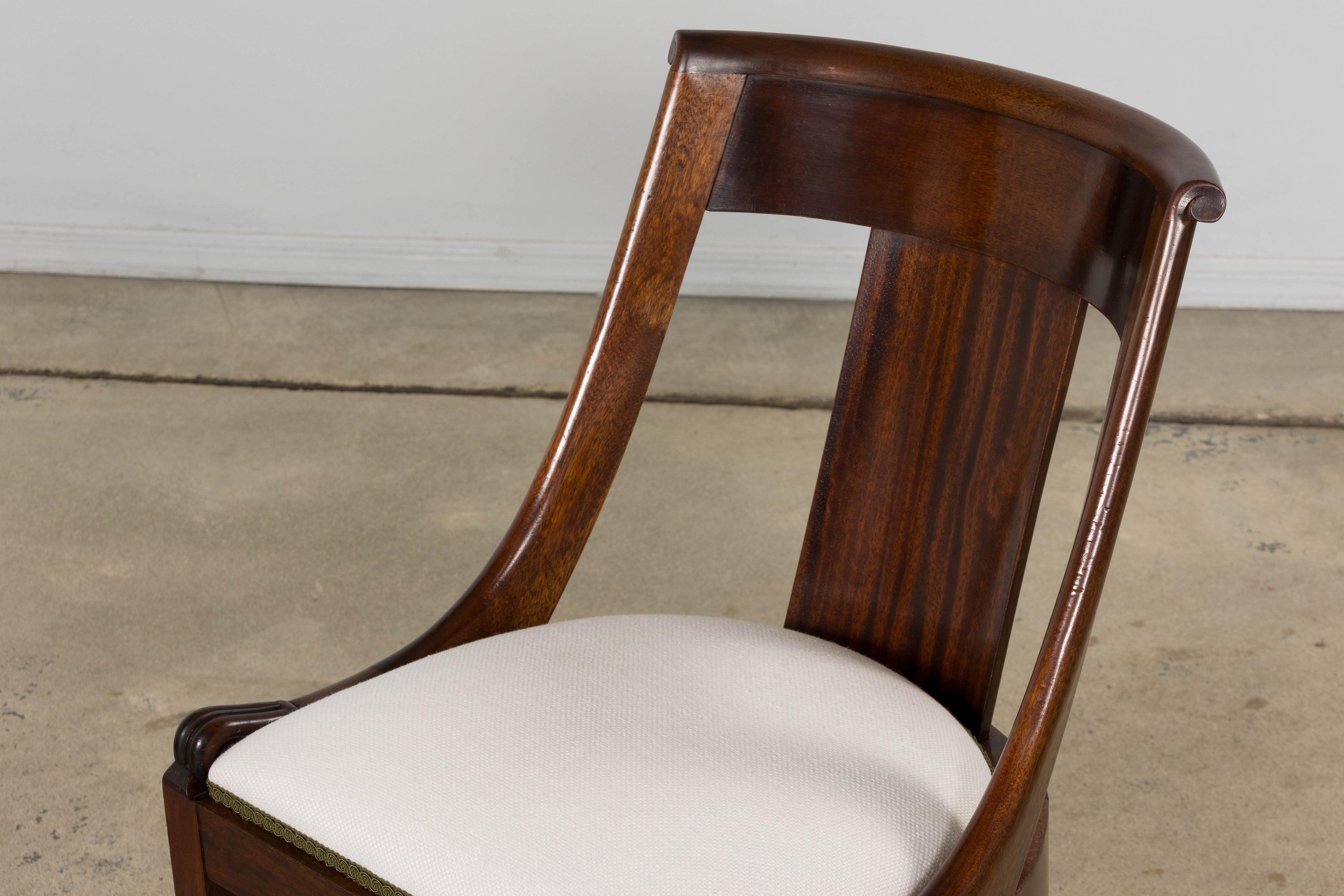 Set of Six Early 20th Century French Empire Mahogany Gondola Dining Chairs